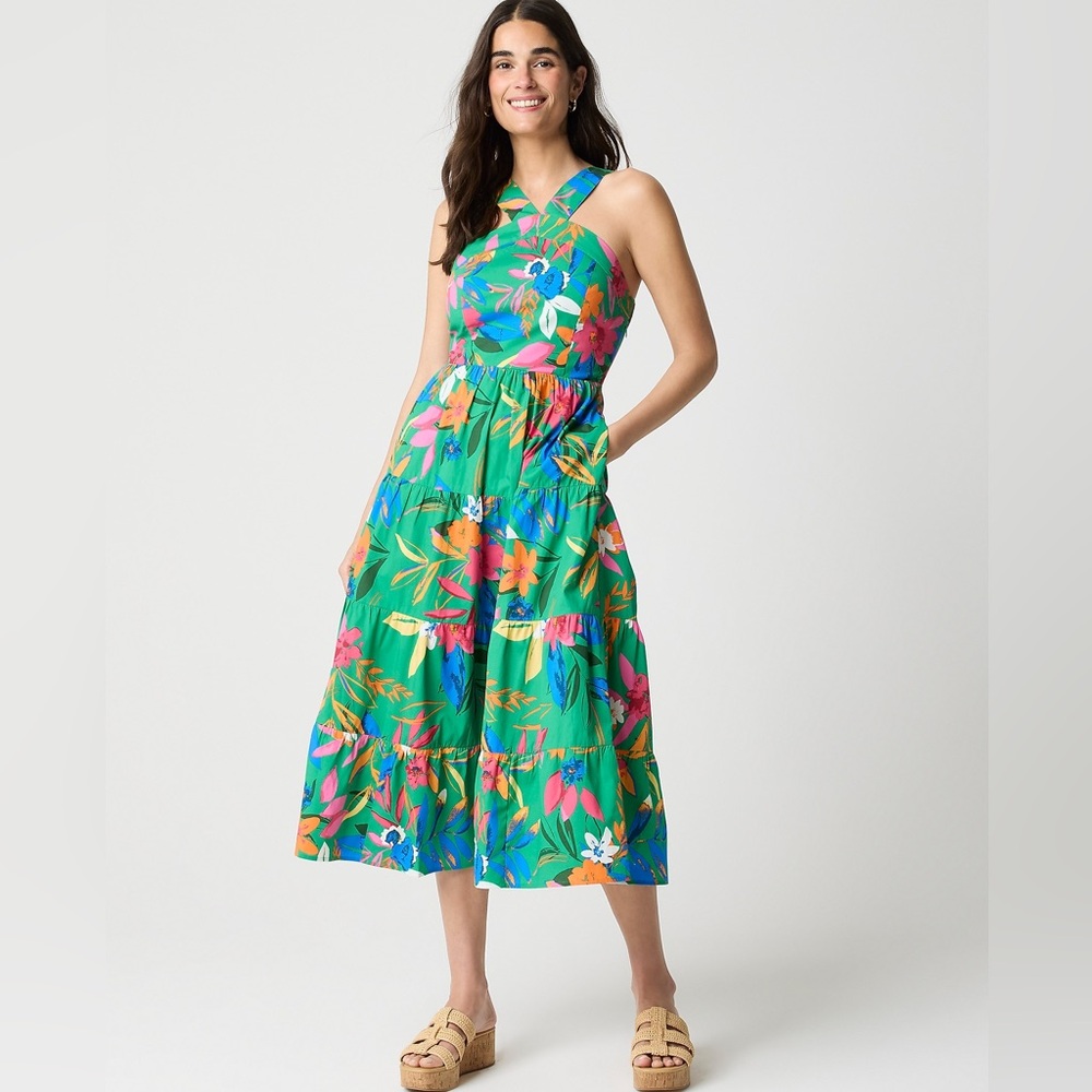Printed tiered halter midi dress (14)